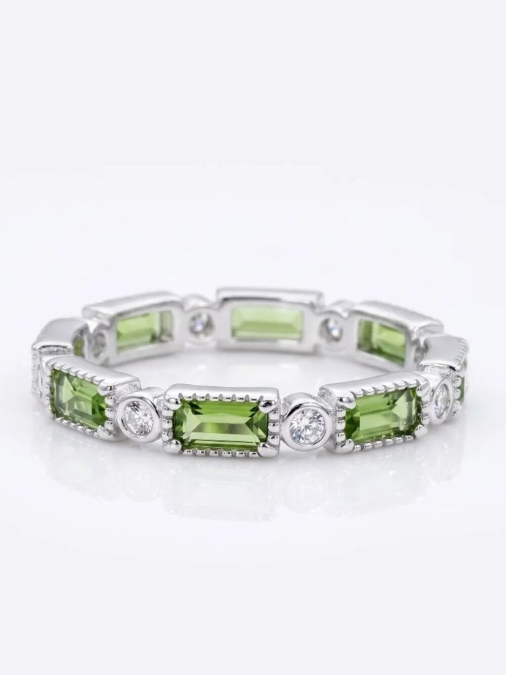 Swarovski Peridot green stackable eternity band ring, 925 Sterling Silver